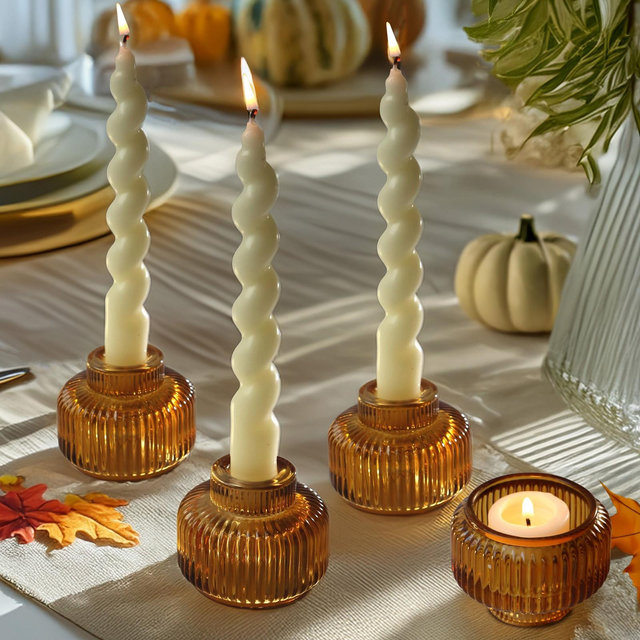 Kate Aspen 2-In-1 Fluted Amber Glass Taper Candlestick Candle Holders | 27217AM