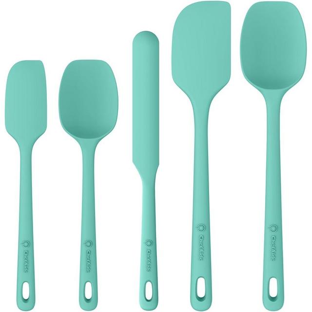 ChefAide 5 Pieces Silicone Spatula Set, Food Grade Rubber Spatula, Upgrade Strong Handle with Ergonomic Grip, Heat Resistant Up to 600°F for Nonstick Cookware, Cooking