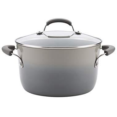 Rachael Ray Classic Brights Hard Enamel Nonstick 6-Quart Stockpot, Sea Salt Gray