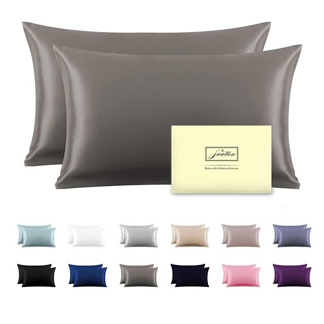 Silk Pillowcase for Hair and Skin,Soft,Breathable and Sliky 100% Standard Size Pillow Cases Set of 2,Both Sides Natural Mulberry Silk Pillowcases with Hidden Zipper(Standard Size 20"X 26",2pcs)