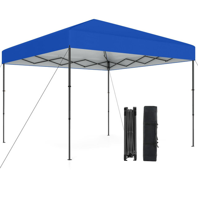 Gymax 10 x 10 FT Easy-Setup Canopy Tent with Portable Carry Bag 8 Ground Stakes and 4 Guy Ropes Blue