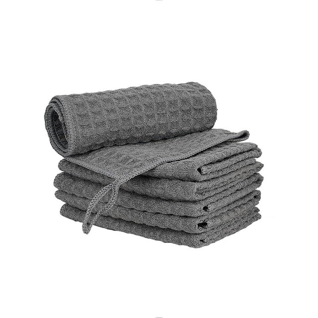 watchget Barista Micro Cloth 6 Pack, Microfiber Barista Cleaning Towels Microfiber Waffle Weave Kitchen Dish Cloth Coffee Bar Towel Coffee Machine Cleaning Cloth, Dark Grey(12"x12")