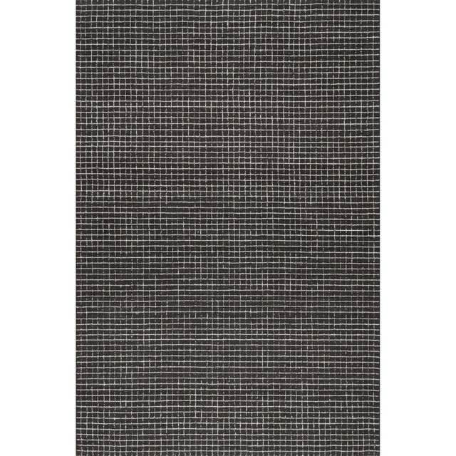 Arvin Olano x Rugs USA - Melrose Checked Wool Indoor Area Rug, 6' x 9', Charcoal