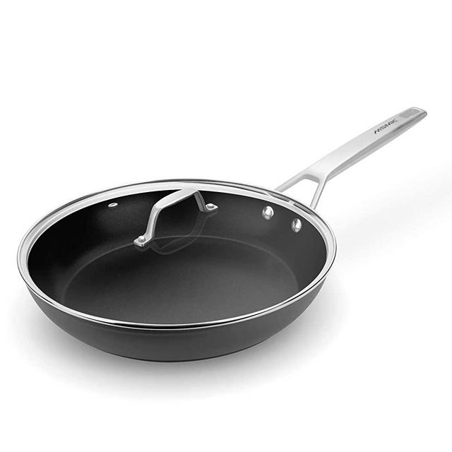 The Whatever Pan - Cast Aluminium Griddle Pan with Glass Lid  10.6  Diameter, Induction Compatible, Non-Stick 