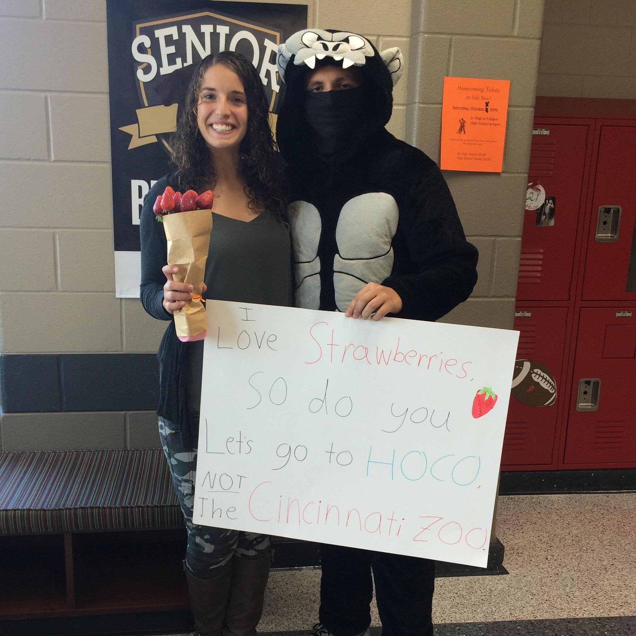 Nick's homecoming proposal. And of course he gave me a bouquet of Strawberries :)