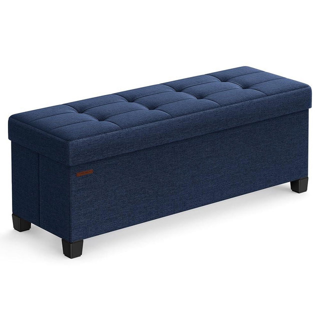 SONGMICS Storage Ottoman Bench, Foldable Foot Rest with Legs, 15 x 43 x 15.7 Inches, End of Bed Bench, Storage Chest, Load up to 660 lb, for Living Room, Bedroom, Entryway, Midnight Blue ULSF018I01