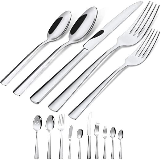 Brightown Heavy Silverware Flatware Set for 8, 45 PCs Stainless Steel Cutlery Fork Spoon Knife Sets Durable