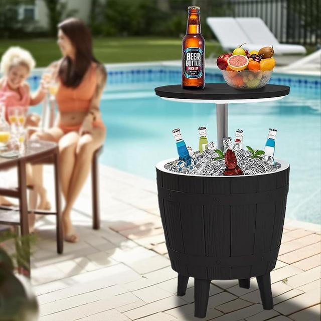 yoyomax Outdoor Cool Bar Table, 10 Gallon Beer and Wine Cooler Table, Patio Furniture & Hot Tub Side Table, Beverage Cooler, Cocktail Bar for Patio, Pool, Party, Poolside-Black