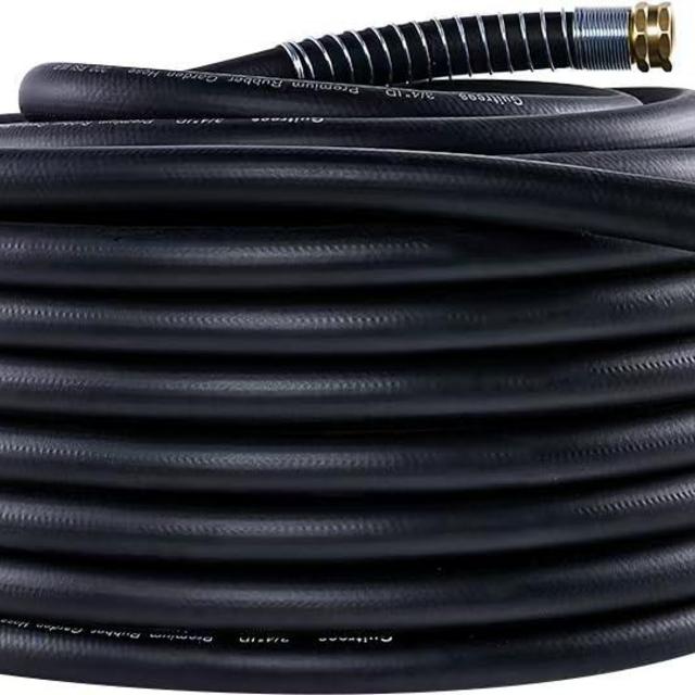 Guitrees Garden Hose 100FT x 3/4”, Heavy Duty Rubber Hose, Water Hose with Five-Layered Braiding, Male Female Fittings, 1000PSI Burst, 300PSI Working (Black)