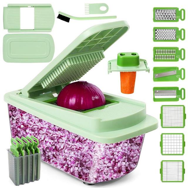 Vegetable Chopper with 8 Blades - Onion Chopper 16-in-1 with Container, Kitchen Vegetable Spiralizer Kitchen Gadgets - Home Essentials - Accessories