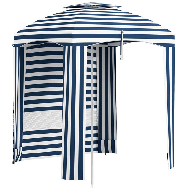 Outsunny 5.8' x 5.8' Cabana Umbrella, Outdoor Beach Umbrella with Double-top, Walls, Sandbags, Carry Bag, Blue & White