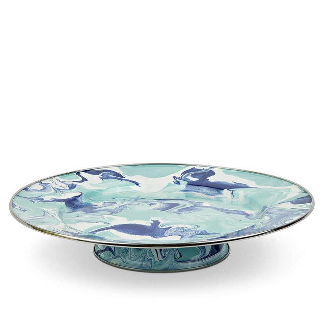 Golden Rabbit Enamelware Cake Plate, 12.5 inch, Lagoon