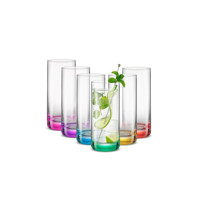 JoyJolt Hue Colored Highball Drinking Glasses - 13 oz - Set of 6