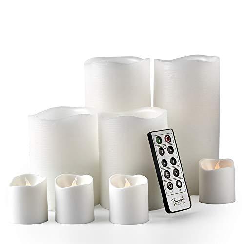 Furora LIGHTING LED Flameless Candles with Remote Control, Set of 8, Real Wax Battery Operated Pillars and Votives LED Candles with Flickering Flame and Timer Featured - White