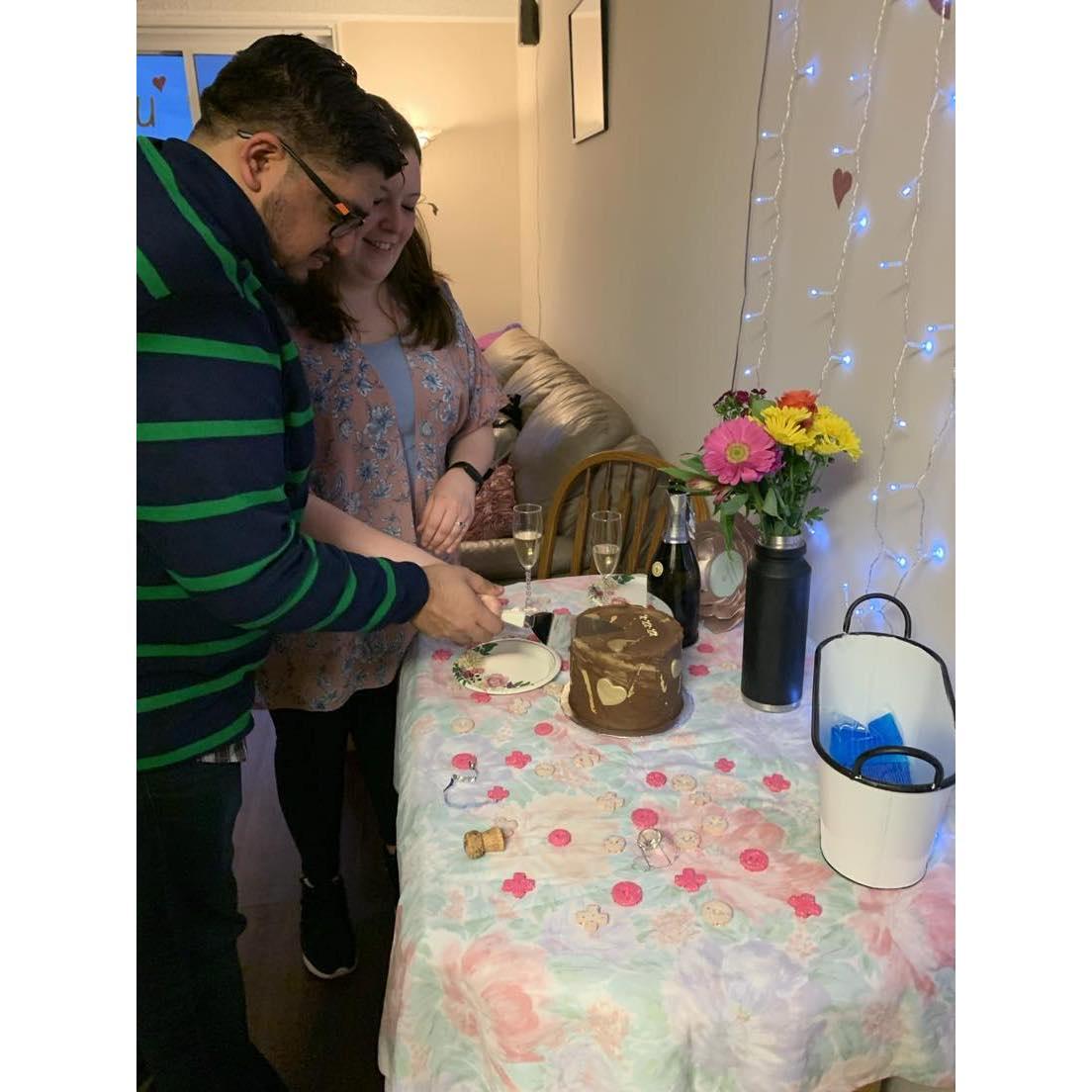 Cutting our engagement cake!  February 2022