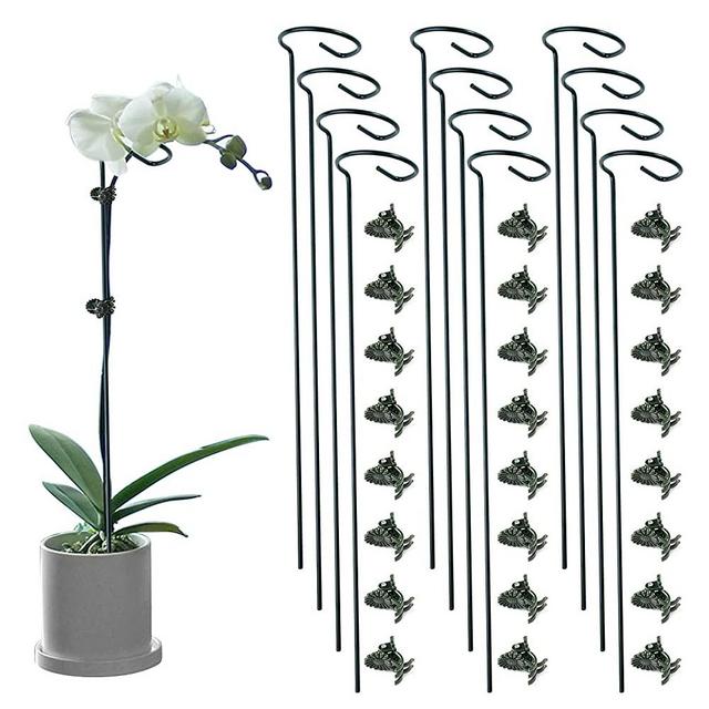 Lunhans 12 Pack Plant Support Stakes with 24 Pcs Plant Clips,Single Stem Support Stake Plant Cage Support Ring for Garden Flowers Rose Tomatoes Peony Lily Rose Herbs Vegetable (24 Inch)