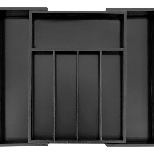 VaeFae Bamboo Silverware Organizer, Expandable Kitchen Drawer Organizer for Cutlery, Wooden Utensil Holder, Multi-Function Drawer Storage (Black)