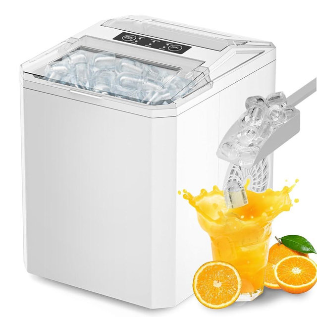 OLIXIS Ice Maker, Ice Makers Countertop with Handle, Portable Ice Machine, 9 Bullet Ice Cubes in 6 Mins, 26lbs in 24Hrs, Auto-Cleaning, with Basket and Scoop, for Home, Kitchen, RV, Camping, White