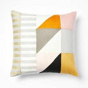 Divided Squares Crewel Pillow Cover - Pink Blush