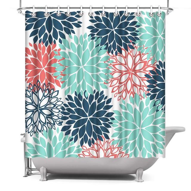 ArtBones Turquoise Dahlia Flower Floral Bathroom Shower Curtain Waterproof Polyester Fabric Bath Curtain Set 72x72inches with Hooks Orange Blue Turquoise