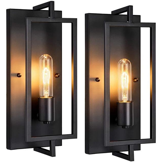 Maylaywood Industrial Wall Sconces Set of 2, Vintage Wall Light Fixture with E26 Base, Matte Black, Metal Rustic Wall Mount Lamp, Modern Indoor Wall Sconce Lighting Hardwired for Living Room Bedroom