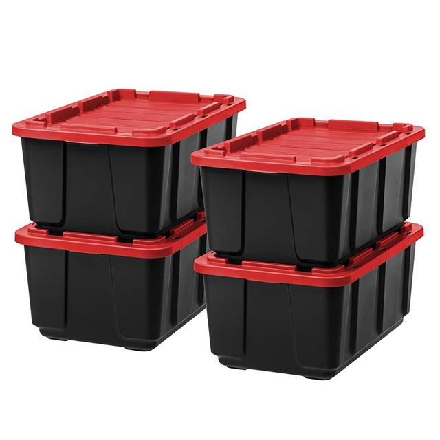 IRIS USA 589092 27 Gallon Utility Tough Tote, 4 Pack, Black/Red, 4 Piece