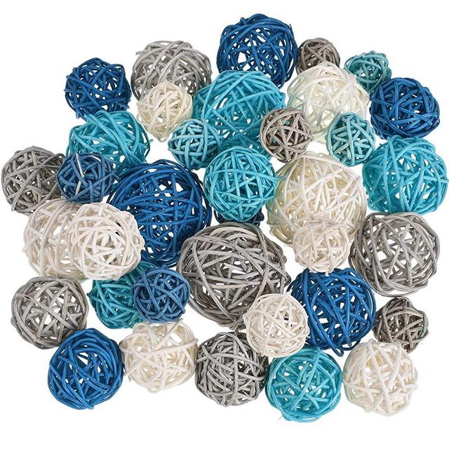 36 Pieces Wicker Rattan Balls Decorative Orbs Vase Fillers for Craft, Party, Wedding Decoration, Aromatherapy Accessories, Garden Decoration, 4 Sizes (Dark Blue, Sky Blue, Gray, White)