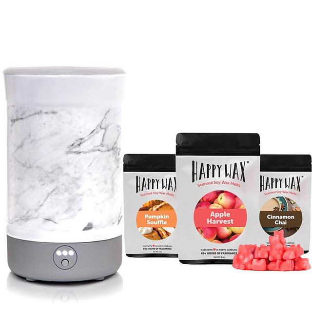 Happy Wax - Wax Warmer & Wax Melts Gift Kit - Scented Wax Melts Made with All Natural Soy Wax and Infused Essential Oils. Perfect Wax Warmer Wax Melt Gift Set (Savory Mix, Marble Warmer)
