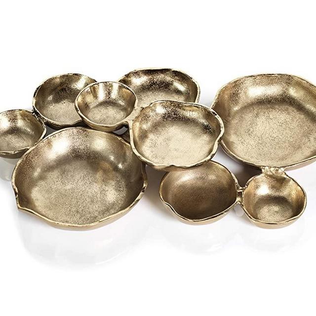 Zodax Cluster of 9 Round Serving Bowls Gold Tone Nickel Base 19" x 12" x 2.5"