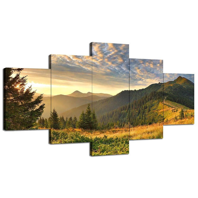 Smoky Mountain Wall Art Tennessee Mountains Landscape Wall Decor Picture Great Smoky Mountains National Park Canvas Print Poster Painting Framed Office Home Living Room Bedroom(60''Wx32''H)