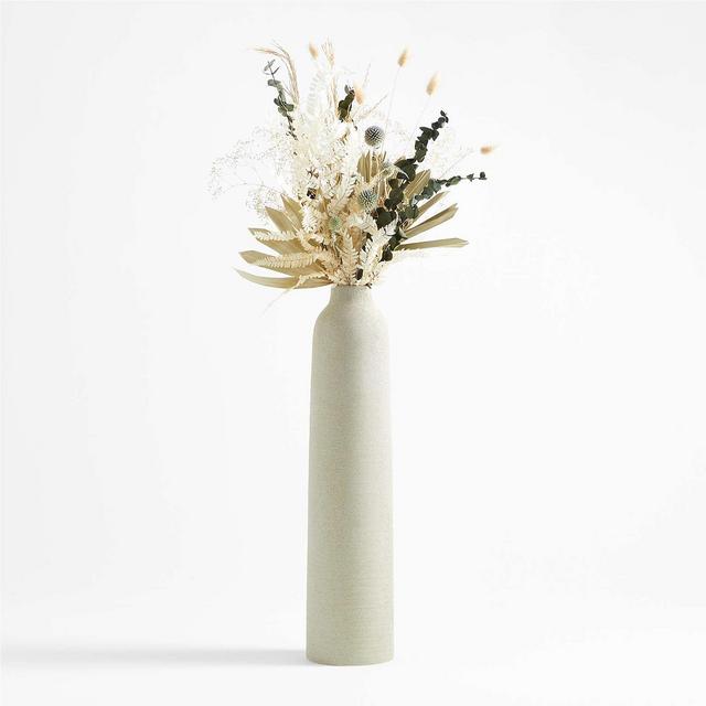 Dried Palm and Globe Thistle Flower Arrangement in Rhonna White Vase