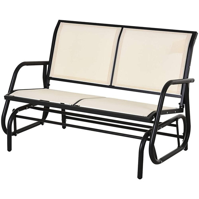 Outsunny Outdoor Double Rocking Chair with a Comfortable Sling Fabric Backing, Steel Frame, Curved Rocking Arms, Beige