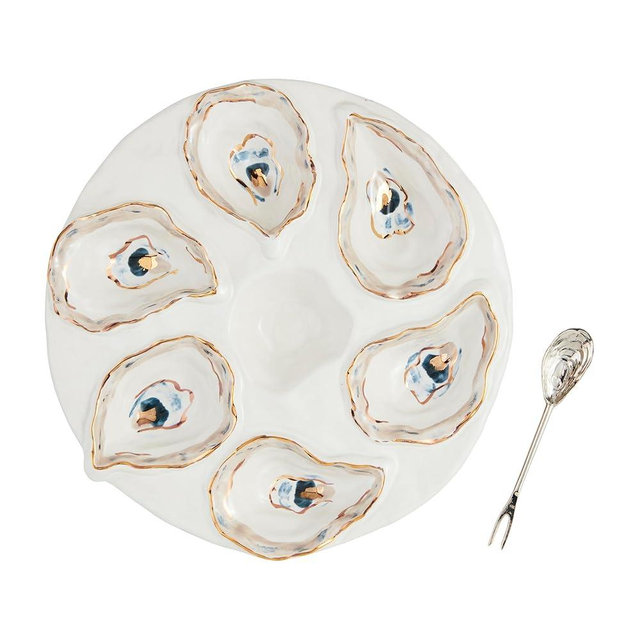 Mud Pie 10 dia | spoon 5 1/2" Oyster Server Set, White