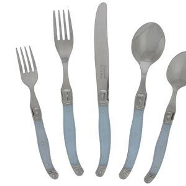 French Home Laguiole 20 Piece Flatware Set – Stainless Steel Flatware Set for 4 – Luxurious Light Blue Utensil Set with Knives, Spoons and Forks