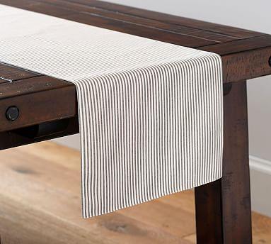 Wheaton Striped Linen/Cotton Table Runner (Charcoal Color)