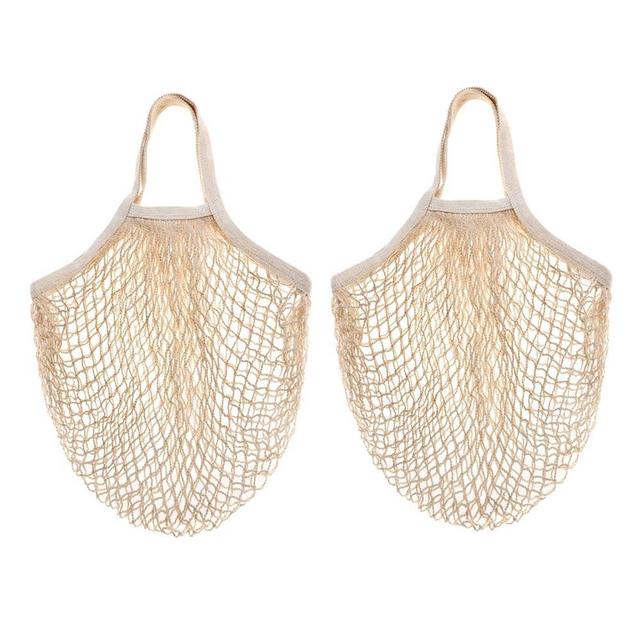 Harapu Cotton Mesh Produce Bags, Reusable Grocery Fruit Food Bags, Net String Shopping Tote Bag, Pack of 2