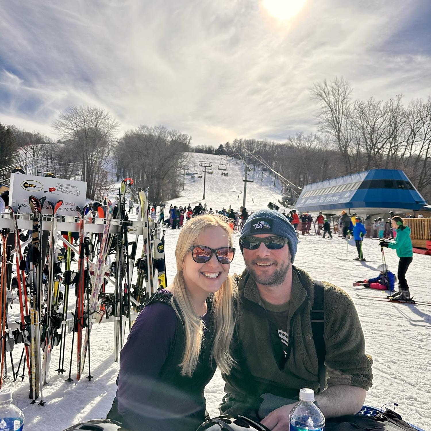 Cascade Mountain: Marissa had never skied before. One hour on the bunny slope and Dane says "Let's go all the way to the top!" Dane will probably ski again, Marissa probably not. All and all, it was a great day.