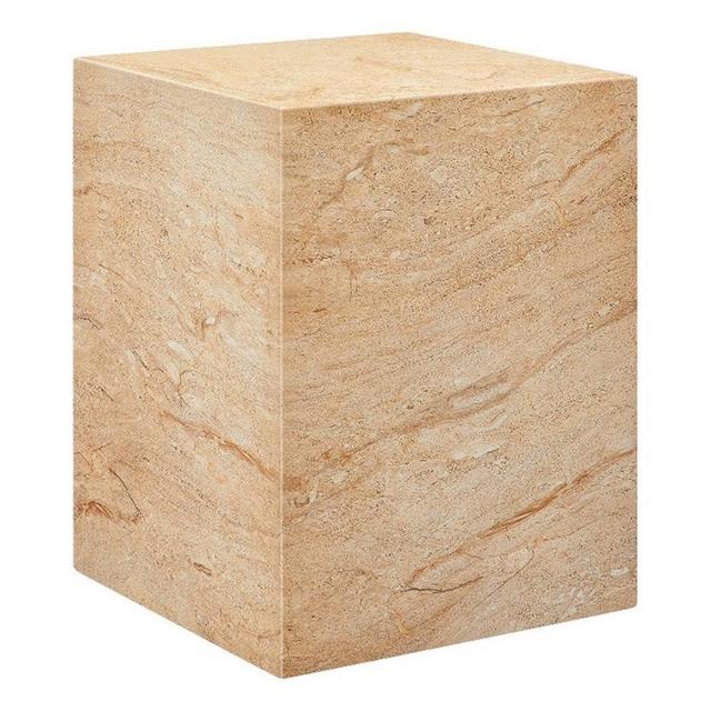 Modway Jordana Indoor Outdoor Concrete Side Table in Travertine – Square Plinth End Table with Faux Stone Finish - Concrete Furniture Accent Table for Patio, Garden, or Living Room