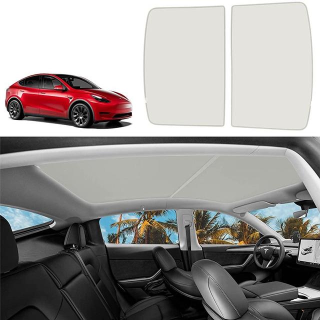 Motrobe Tesla Model Y Glass Roof Sunshade Front & Rear Top Windows Sun Shade Won't Sag with Skylight Reflective Covers Gray Set of 4