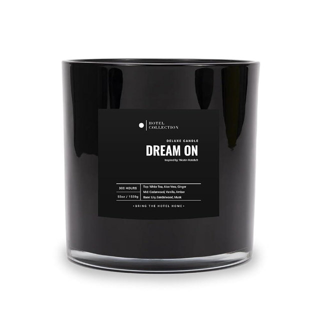 Dream On Deluxe Scented Candle, Luxury Hotel Inspired Big Candle with Hints of Fresh White Tea, Sweet Vanilla, and Earthy Cedar, Long Lasting 300 Hour Burn Time, 55oz Black