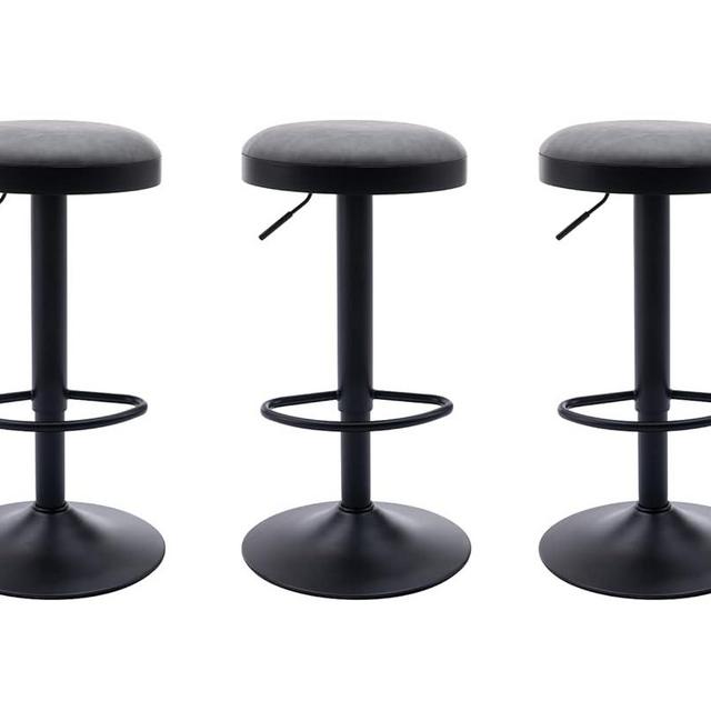 EALSON Modern Swivel Bar Stools Set of 3 Adjustable Counter Height Backless Barstools with Metal Base Leather Upholstered Round Bar Stool Chairs for Kitchen Island/Pub/Breakfast Bar, Grey