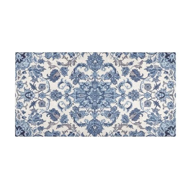 WELLDAY Bath Mat, Soft Absorbent Non Slip Bath Rug, Blue Floral Vintage Bath Mats for Bathroom, Living Room Bedroom Home Mat Floor, Dry Quickly, Machine Washable 20 x 39 Inch