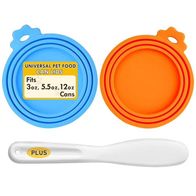 Lydia's Deal 2 Pack Pet Food Can Covers, Universal Silicone Can Lids for Dog & Cat Food, Fits Most Standard Size Food Cans, BPA Free & Dishwasher Safe (Blue + Orange)