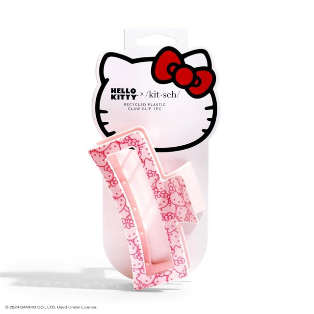 Kitsch Hello Kitty Recycled Plastic Jumbo Claw Clip, Extra Large claw Clips for Thick Hair, Big Hair Clips & Large Hair Claw Clips for Thin Hair (1 Piece, Pink Kitty Faces)