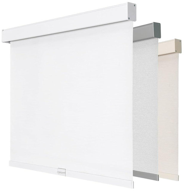 Joydeco 100% Blackout Roller Shades Cordless Blinds for Windows, Free-Stop Shades, UV Protection, Natural Woven Blinds for Home and Office, Light-Proof Aluminum Cover (White, 27" W x 75" H)