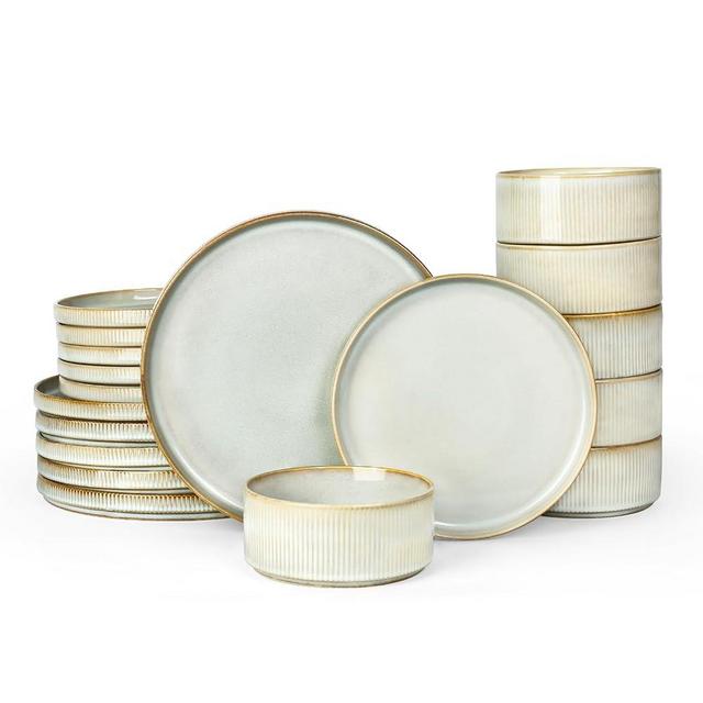 Famiware Star Dinnerware Set for 6, Plates and Bowls Sets, 18-Piece Dish/Dishes/Tableware/Kitchenware/Dinner Set, Cappuccino White