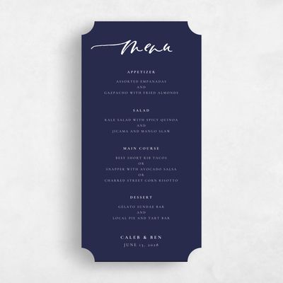 Blue Ticket Wedding Menu - Dover