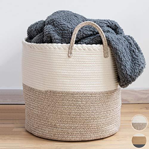 XXL Premium Cotton Rope Basket 18"x18"x16" - Big Basket for Blankets Living Room – Woven Laundry Basket- Brown Basket - Large Blanket Basket Living Room - Storage Basket - Large Baskets for Blankets