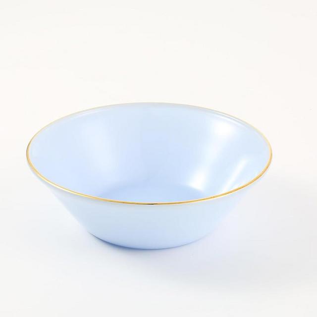 ETATSU 6-Inch Opal Glass Soup Bowls Set of 6 – Elegant Blue with Gold Trim and Non-Slip Base, Handcrafted for Everyday Meals, Entertaining, or Gifts