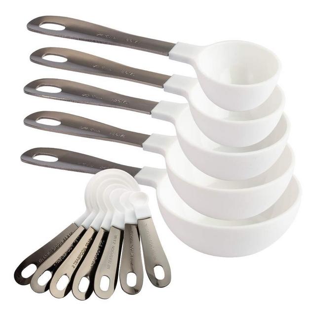 Country Kitchen 12 PC Measuring Cups Set and Measuring Spoon Set/Gunmetal Stainless Steel Handles/Nesting Kitchen Measuring Set/Liquid Measuring Cup Set/Dry Measuring Cup Set (White)